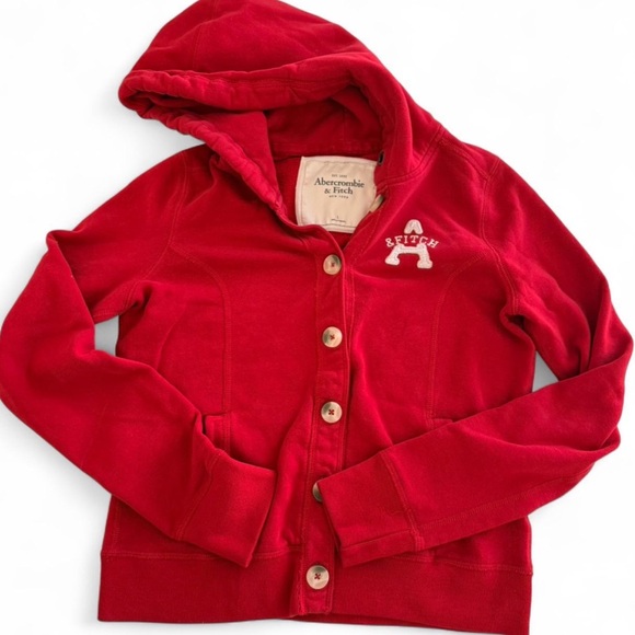 Abercrombie & Fitch Jackets & Blazers - Abercrombie & Fitch Red Hooded Button-Front Sweatshirt